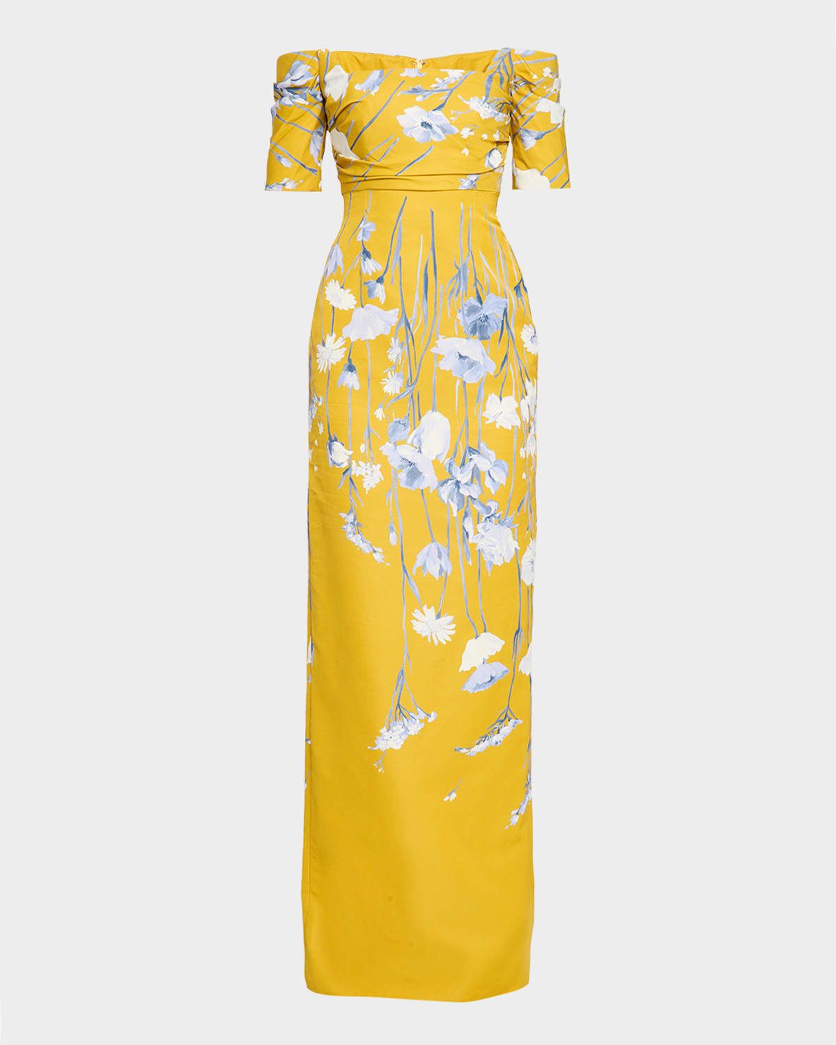 Floral Faille Off-The-Shoulder Column Gown