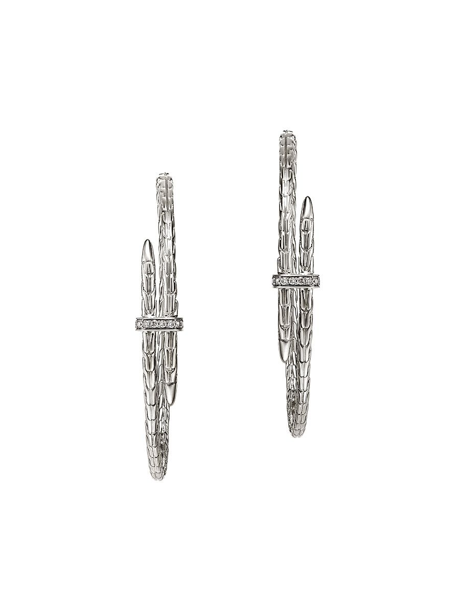 Women's Spear Sterling Silver 0.12 TCW Diamond Hoop Earrings/45MM - Silver