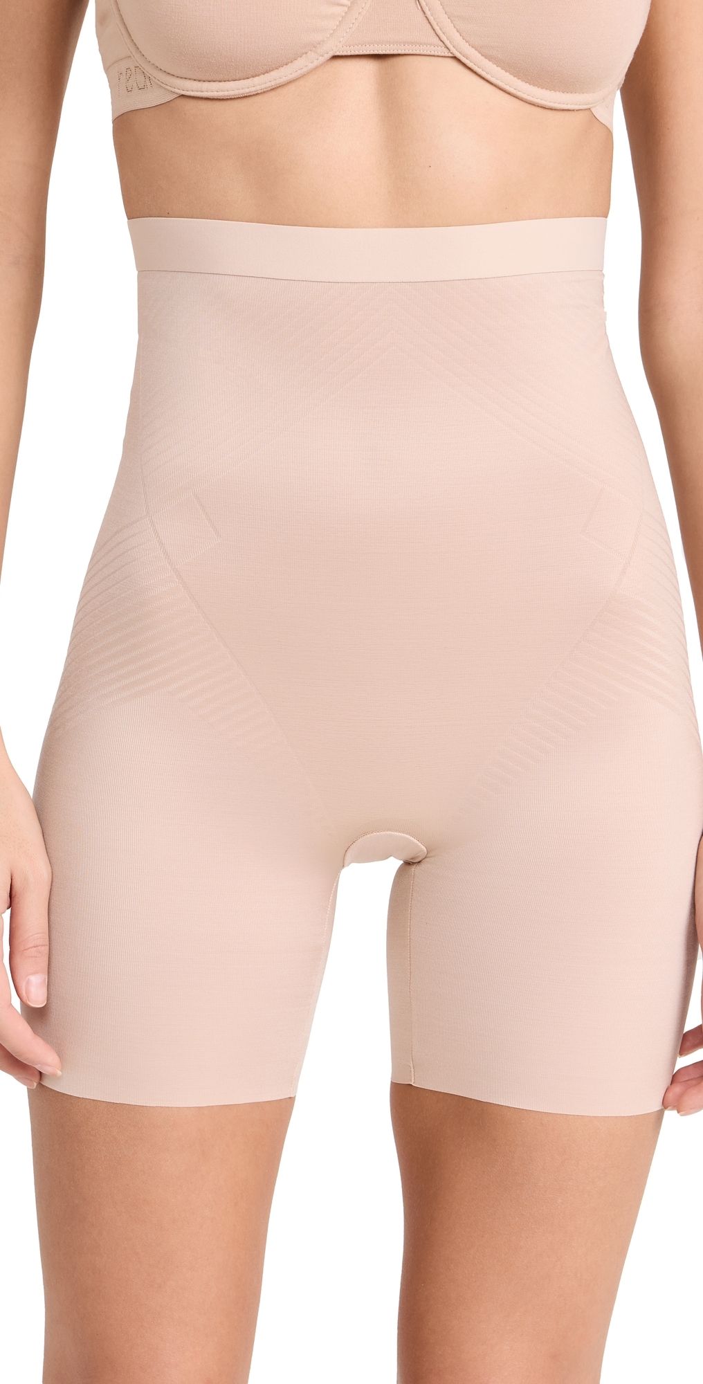 SPANX High Waist Mid-Thigh Shorts, Petite Champagne Beige M