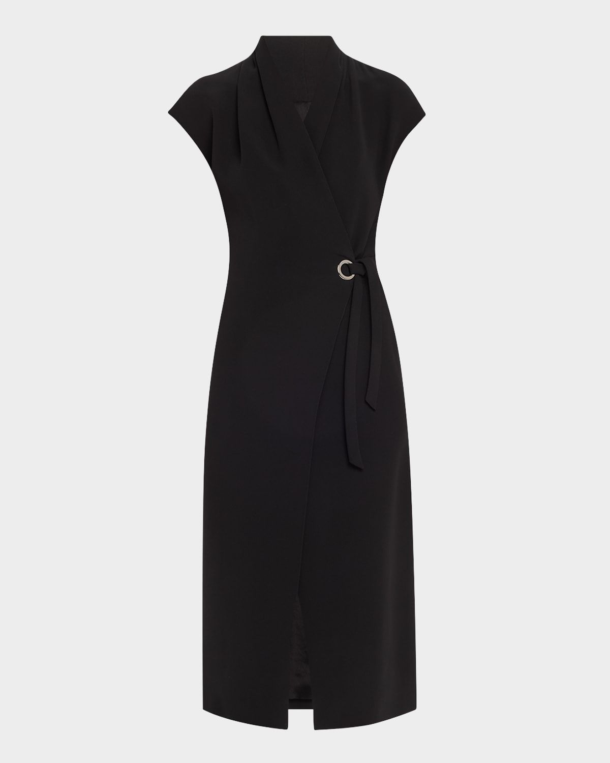 Cap-Sleeve Cupro Wrap Midi Dress