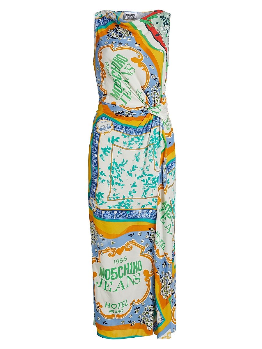 Women's Scarf Print Twist-Front Midi-Dress - Size 4