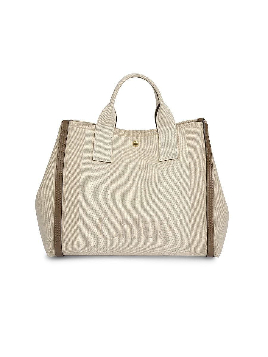 Women's Medium Logo Canvas & Leather Tote Bag - Vegetal Beige