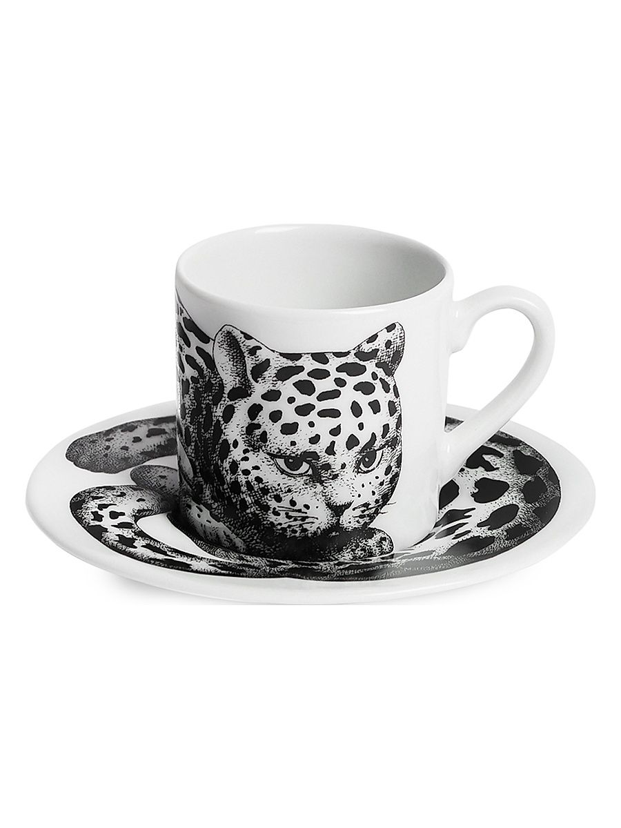 High Fidelity Leopard Print Coffee Mug & Saucer - Black White