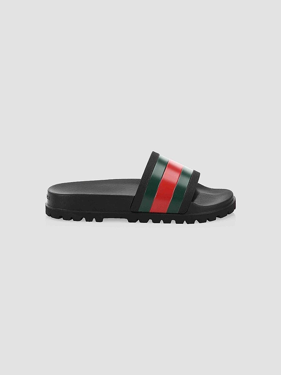 Gucci Men's Web Slide Sandals - Black - Size 13
