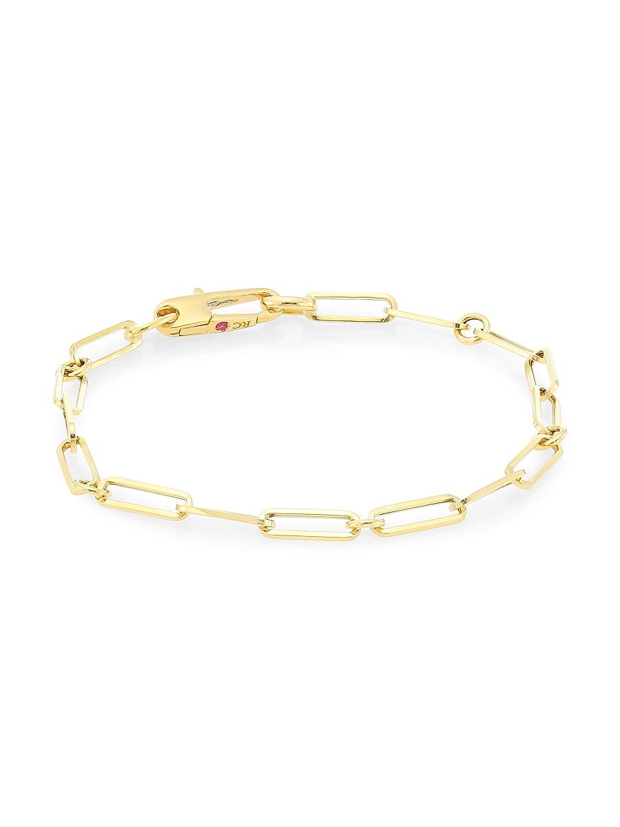 Women's 18K Yellow Gold Paper Clip Chain Bracelet - Yellow Gold - Size 7