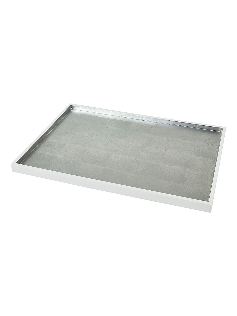 Silver Leaf Wood Tray - Silver - Size 12x8