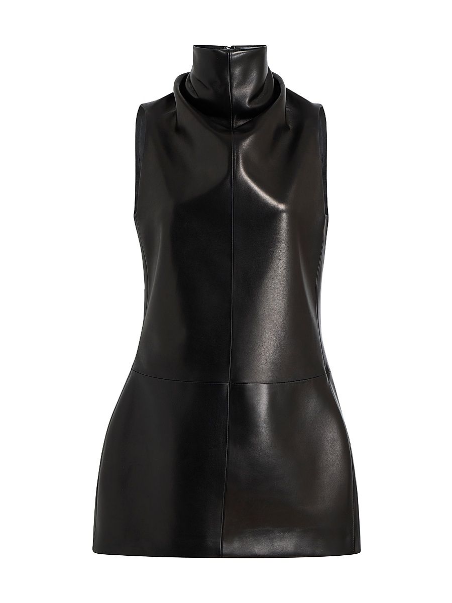 Women's Daria Leather Sleeveless Minidress - Black - Size 6