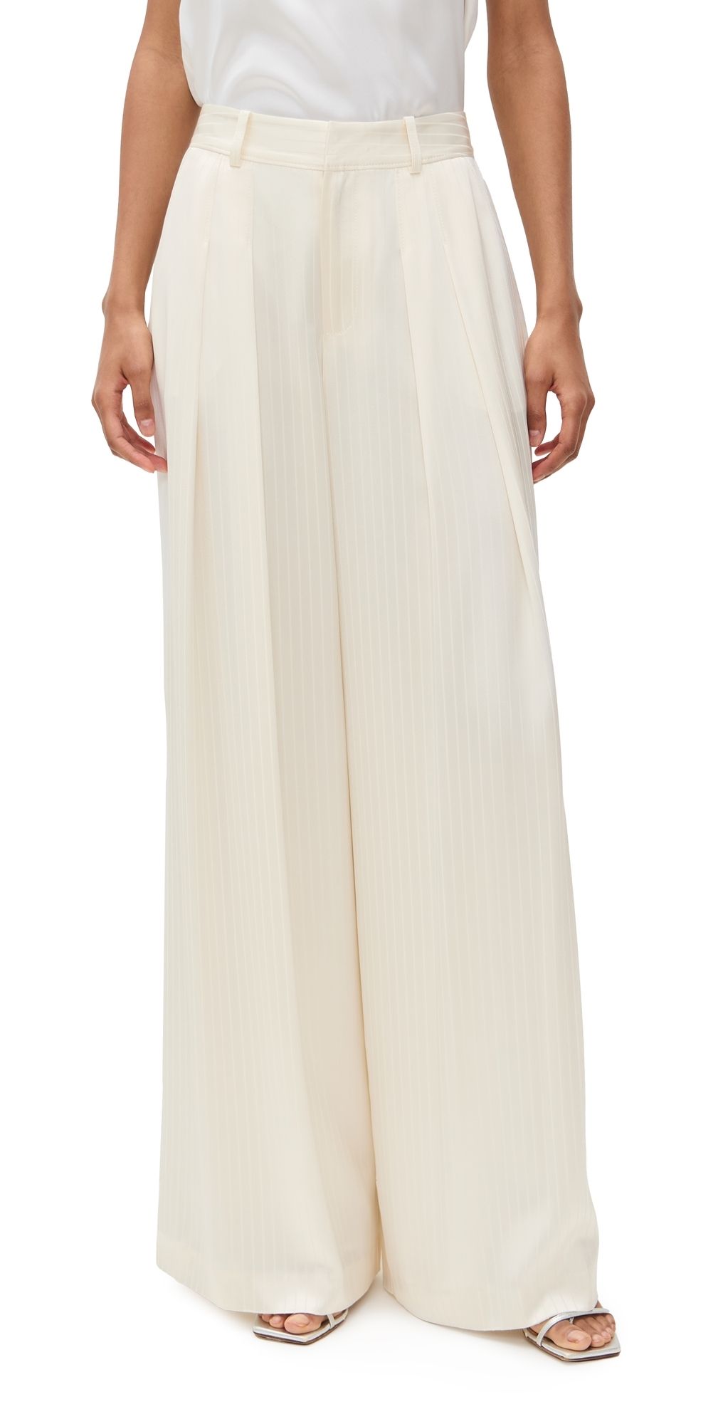 Cinq à Sept Georgia Satin Stripe Marne Pants Ivory 2