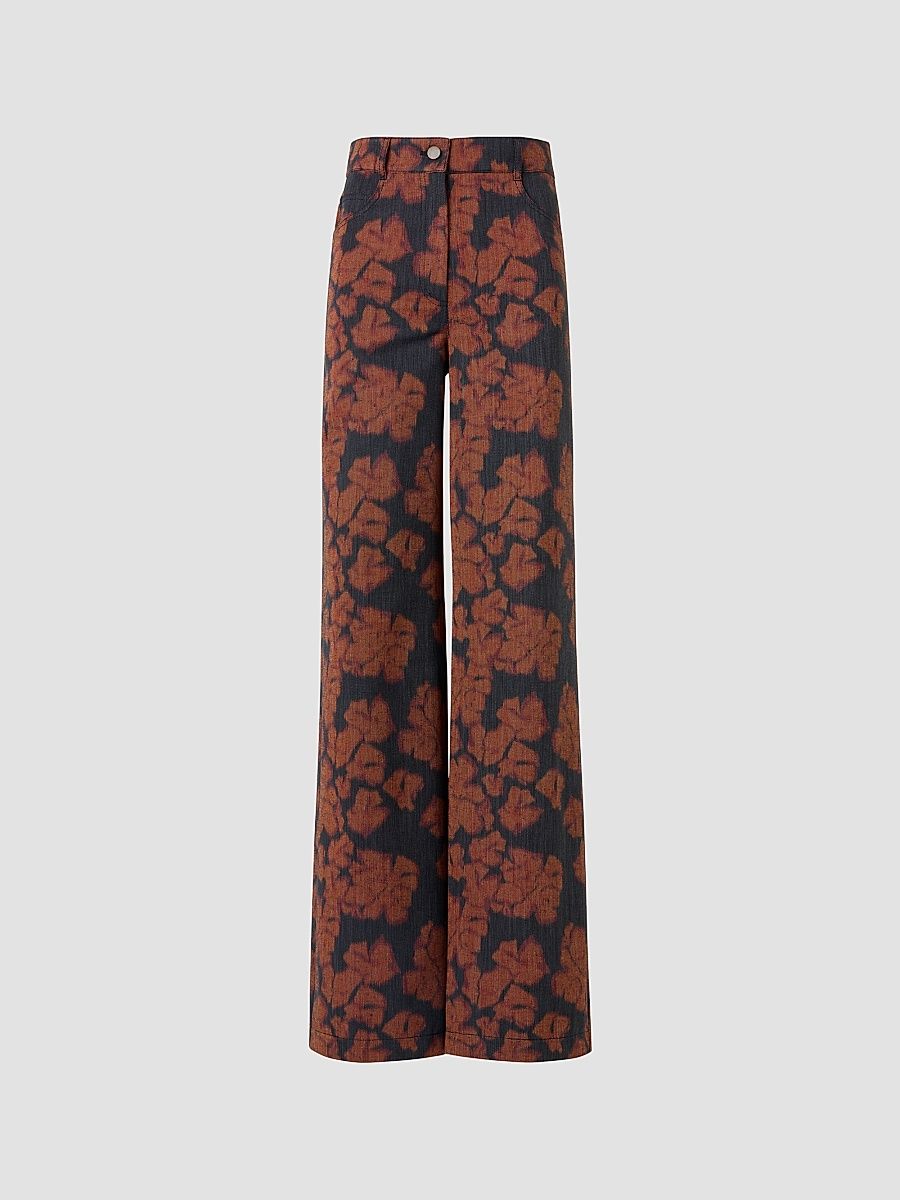 Women's Cooper Floral Cotton Straight-Leg Pants - Black Denim Orange - Size 16