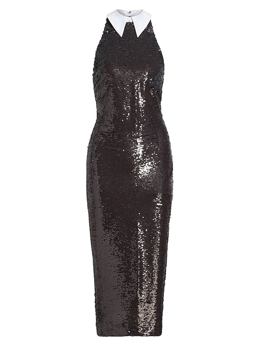 Women's Lilith Collared Sequin Cocktail Dress - Black White Contrast - Size 8