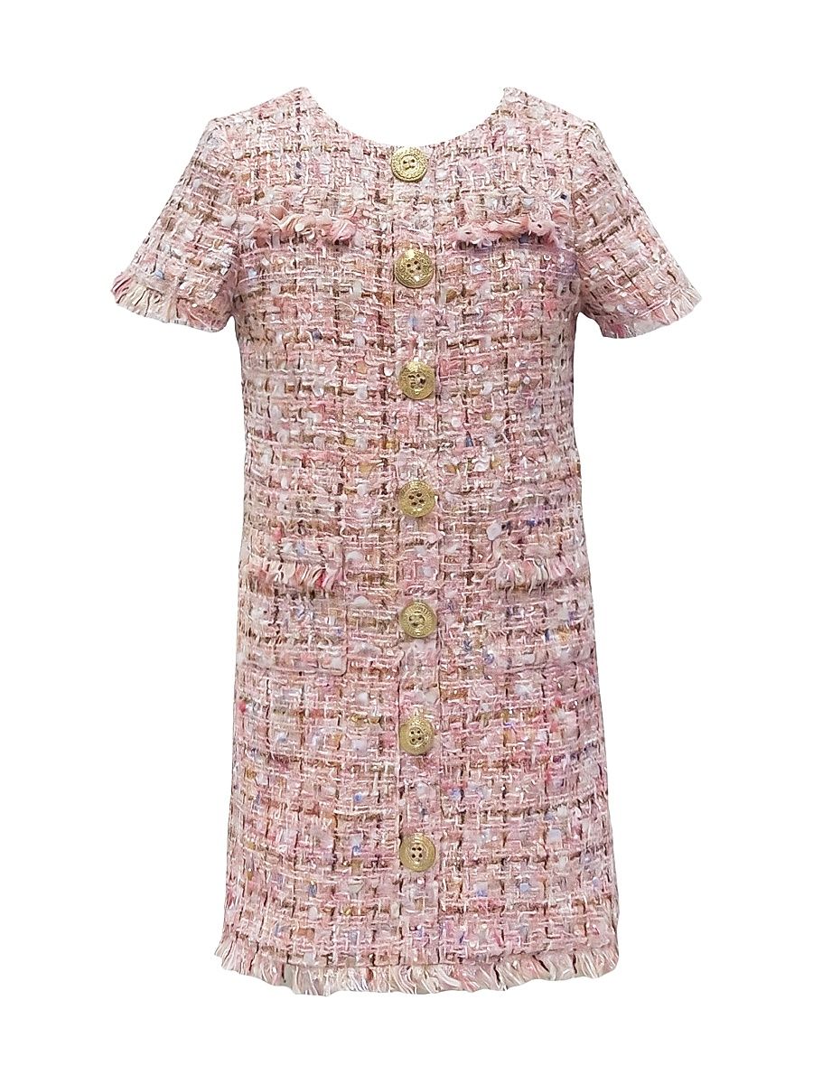 Little Girl's & Girl's Bouclé Short-Sleeve Minidress - Pink Multi - Size 14