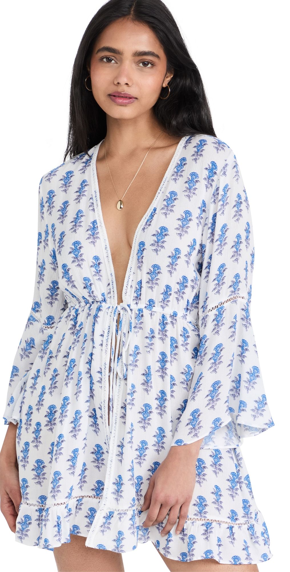 Playa Lucila Mini Border Print Kimono Blue Border Print XS