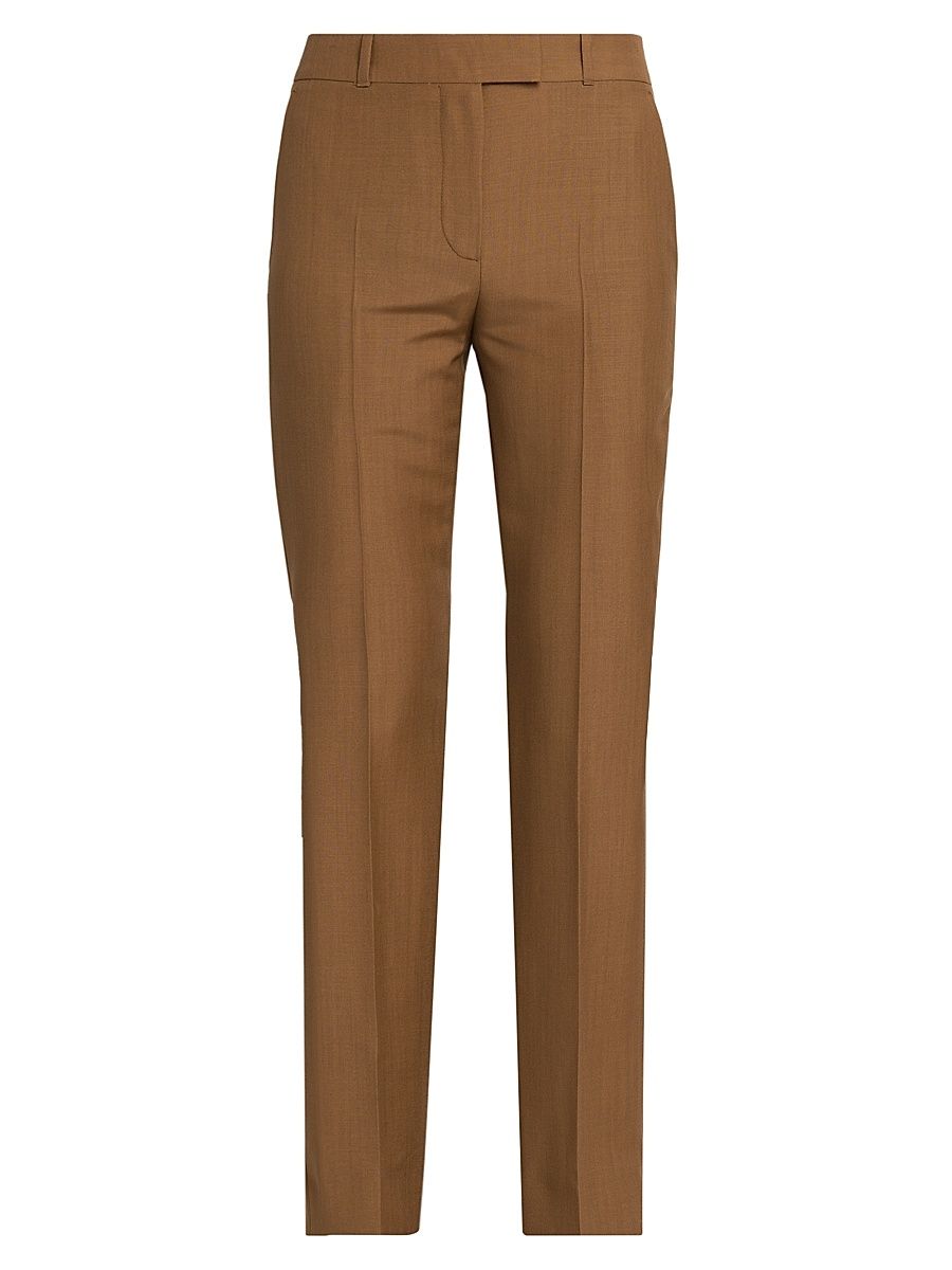 Women's Wool-Mohair Trousers - Dark Camel - Size 8