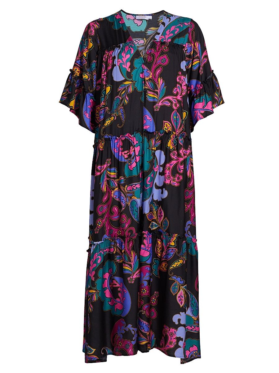 Women's Fatima Paisley Tiered Kimono-Style Cover-Up - Fatima Black - Size XL