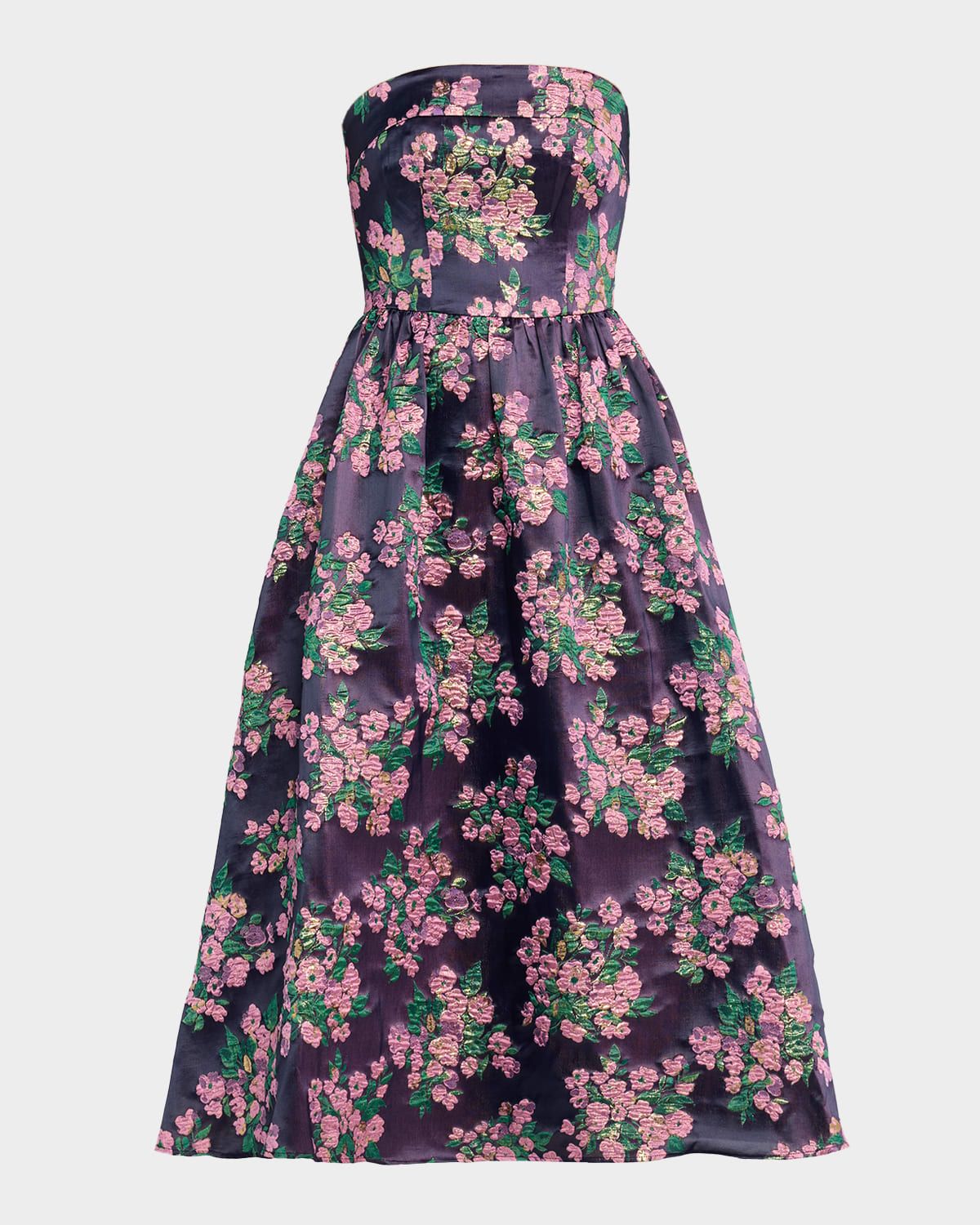 Dana Strapless Floral Jacquard Midi Dress