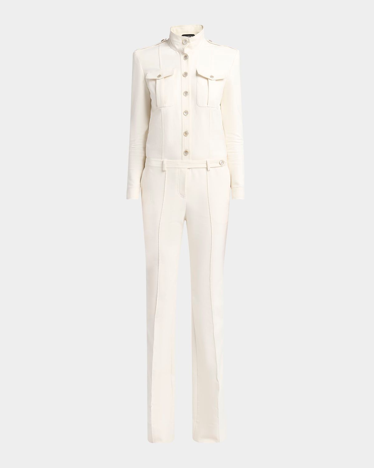 Long-Sleeve Bootcut-Leg Safari Jumpsuit