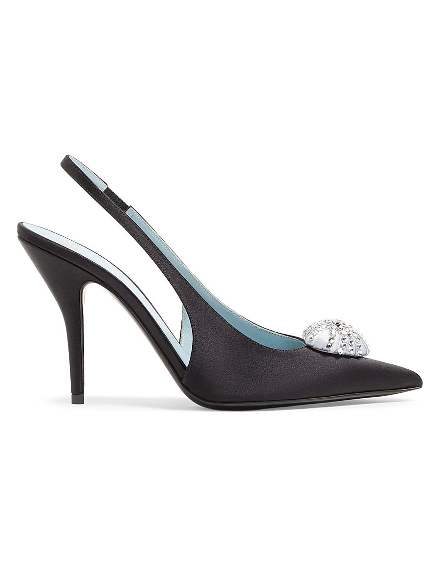 Women's Coeur Royal 100MM Satin Slingback Pumps - Black Crystal - Size 12