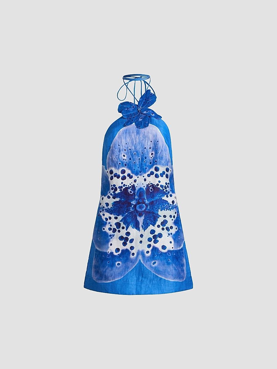 AMUR Women's Everlee Orchid Print Minidress - Cobalt Orchid - Size 12