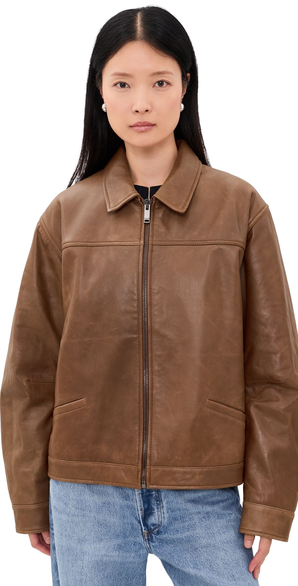 HAIKURE Jocelyn Cropped Silky Leather Jacket Tan S