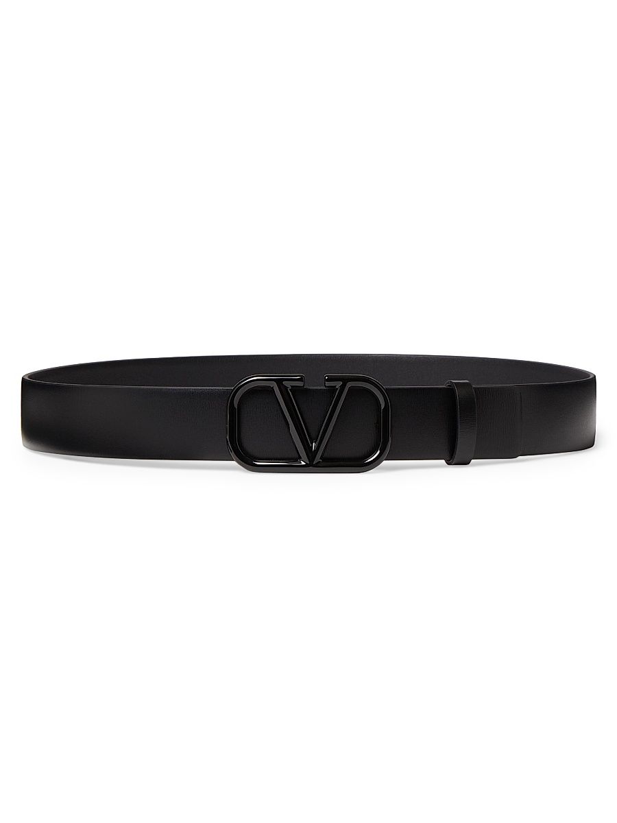 Women's VLogo Signature Belt in Shiny Calfskin 30MM - Black - Size Small
