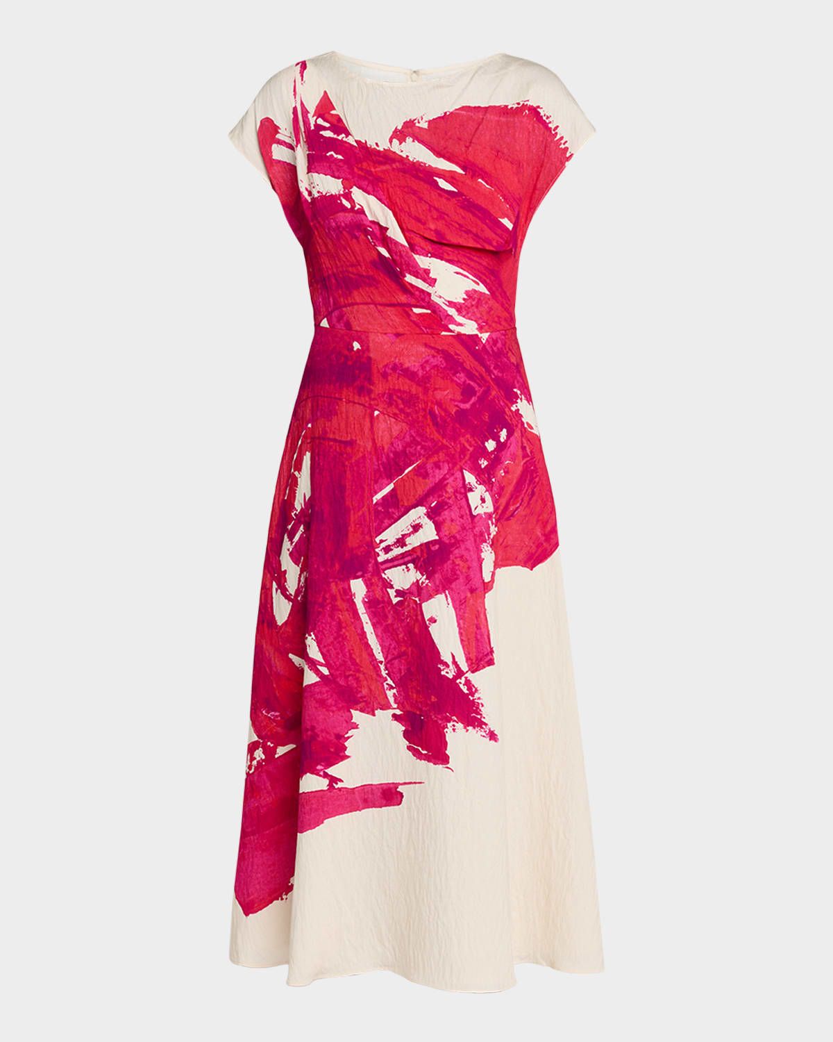 Abstract-Print Crinkled Midi Dress