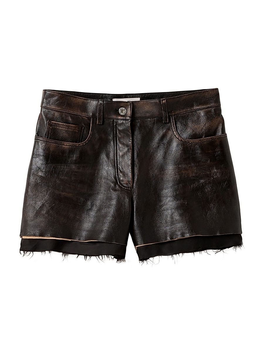 Women's Nappa Leather Shorts - Brown - Size 2