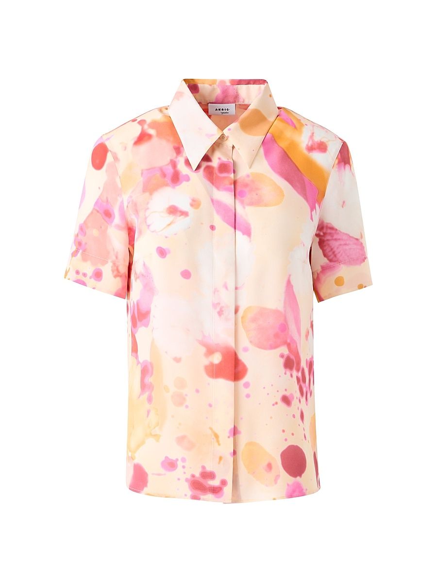 Women's Printed Silk Shirt - Blush Multi - Size 14