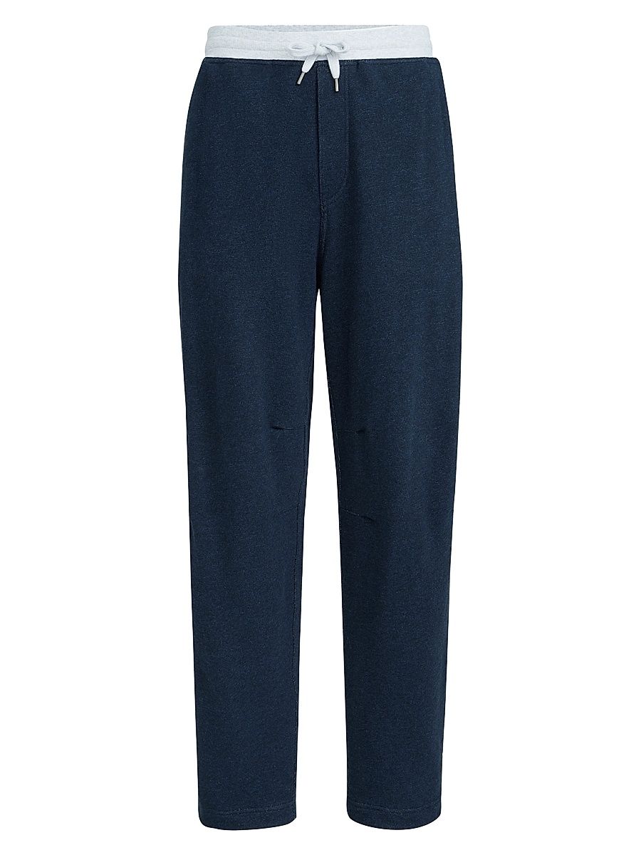 Men's Cotton and Linen Mélange French Terry Trousers - Navy Blue - Size XS