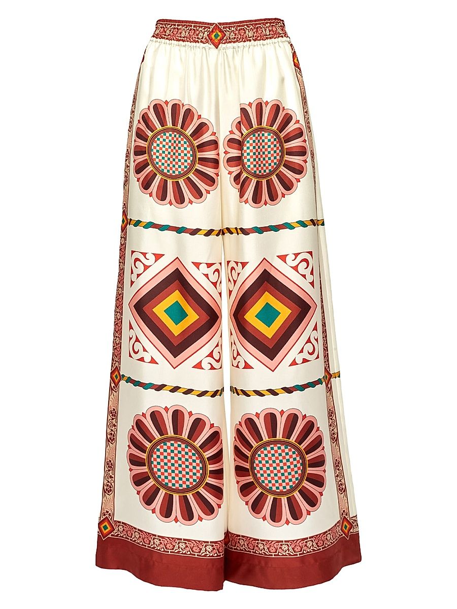 Women's Palazzo Pants - Macro Tiles Place White - Size XS