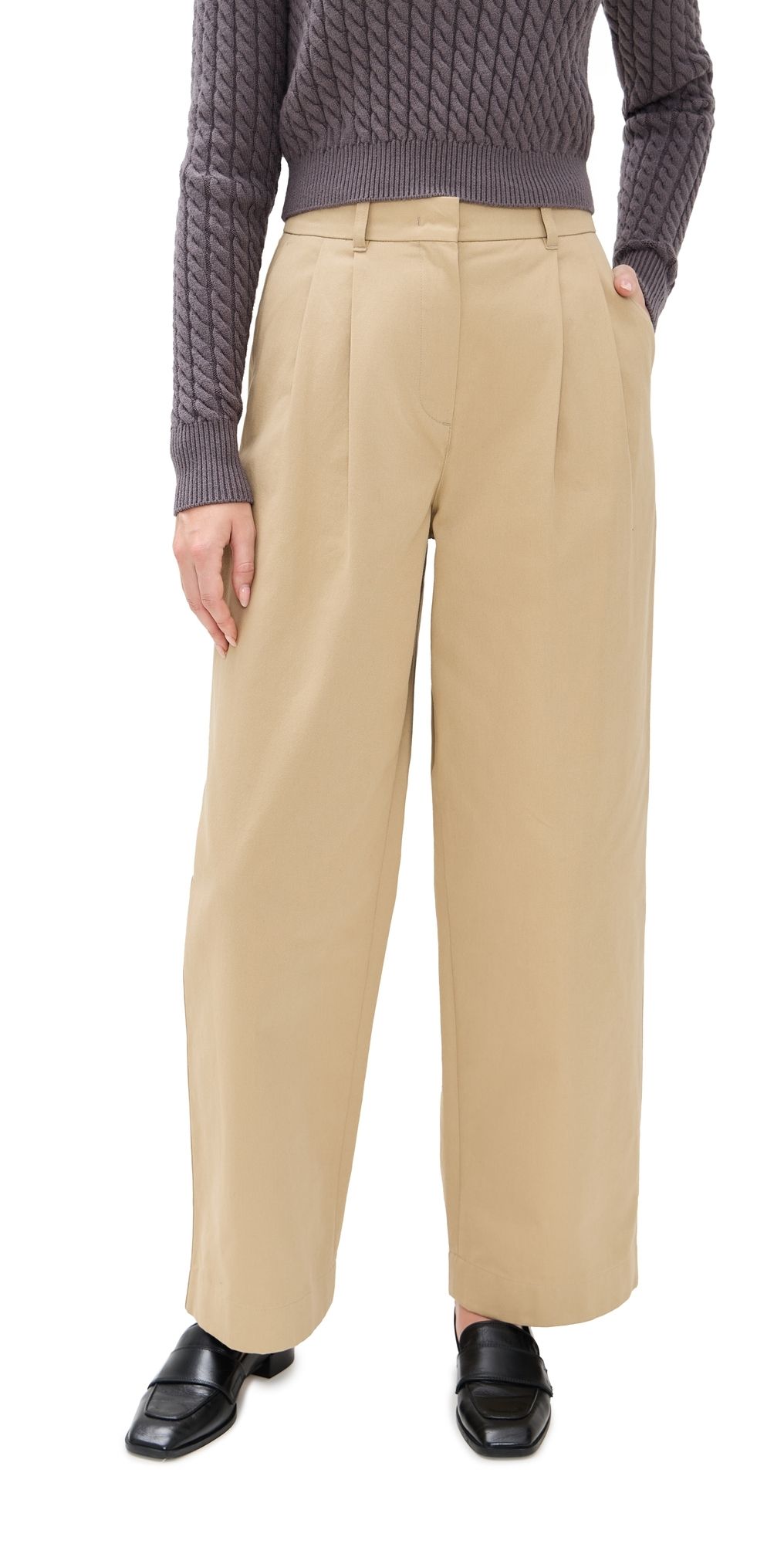 DUNST Double Pleated Wide Chino Slacks Beige L