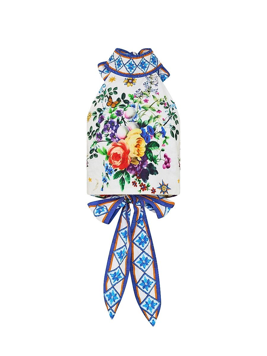 Women's Tiles Darls Floral Linen Crop Top - Tiles Darls - Size Medium