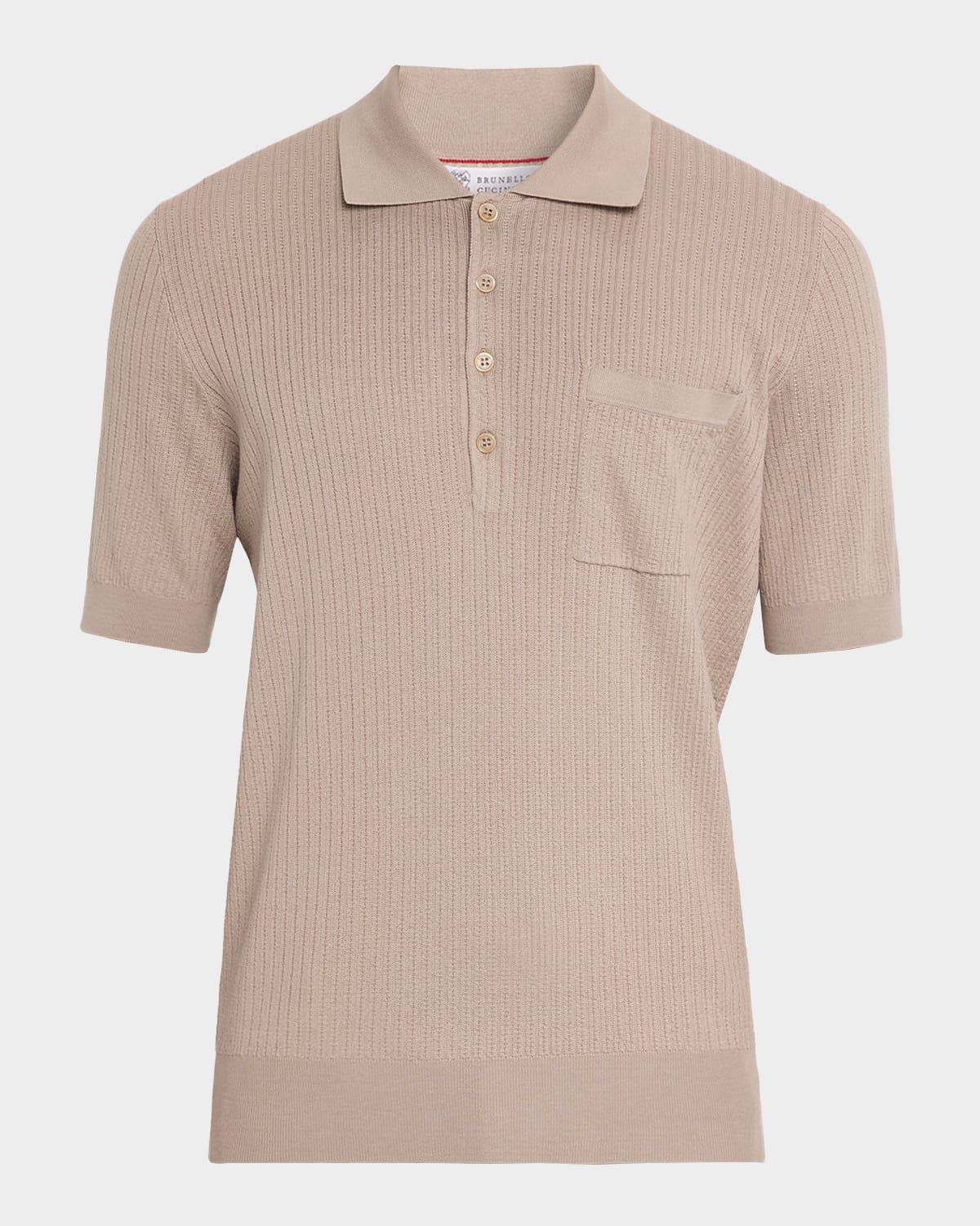 Men & apos;s Cotton Textured Rib-Knit Polo Shirt