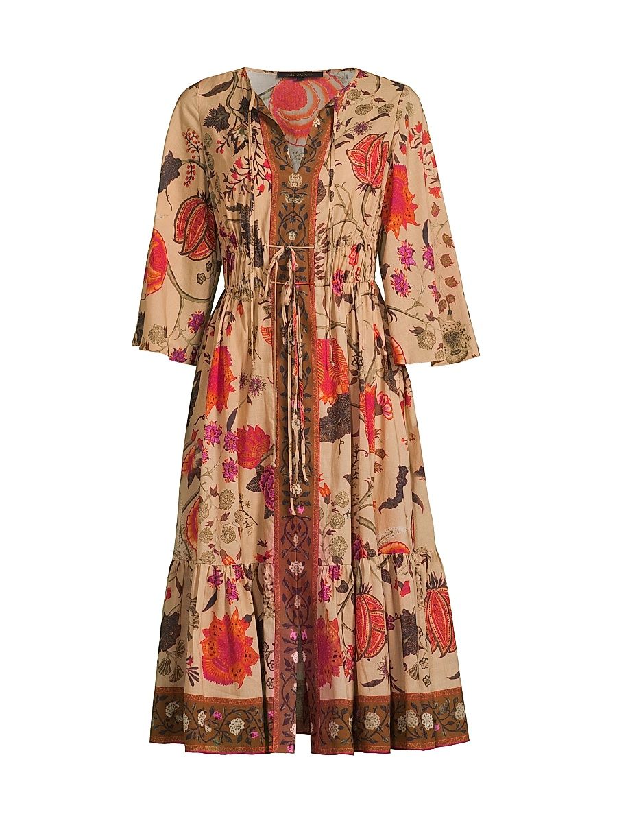 Women's Reese Floral Cotton V-Neck Midi dress - Natural Multi - Size Large