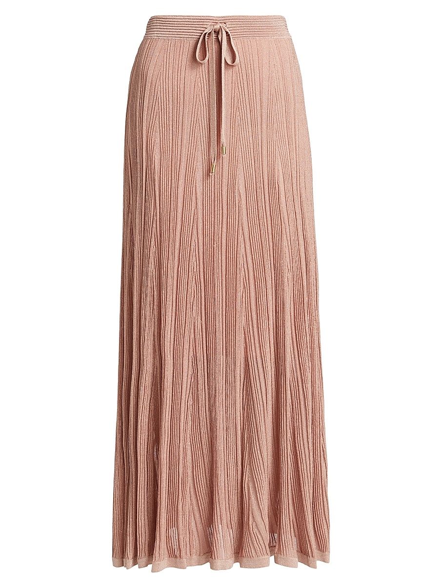Women's Lucky Pleated Metallic Maxi Skirt - Metallic Pink - Size 8