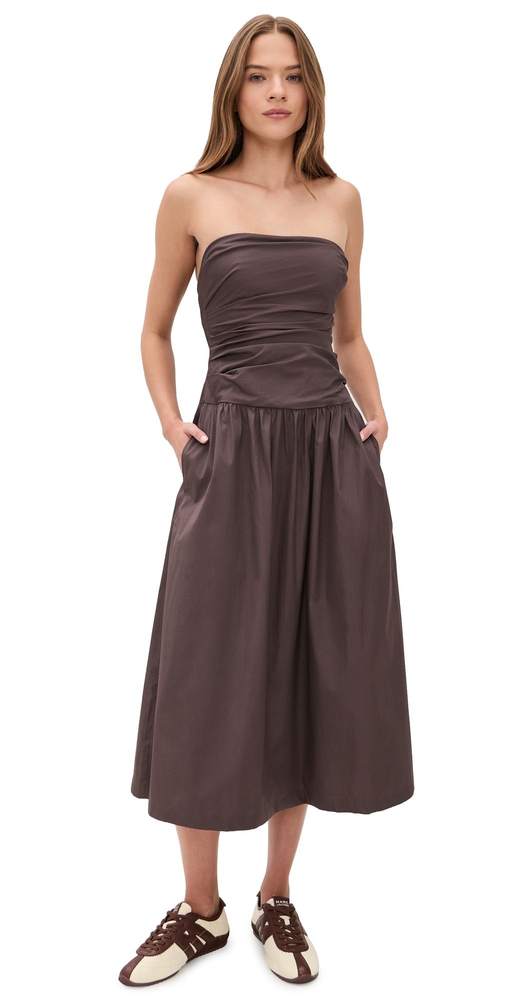 Madewell Amari Ruched Midi Dress Chocolate Plum 12