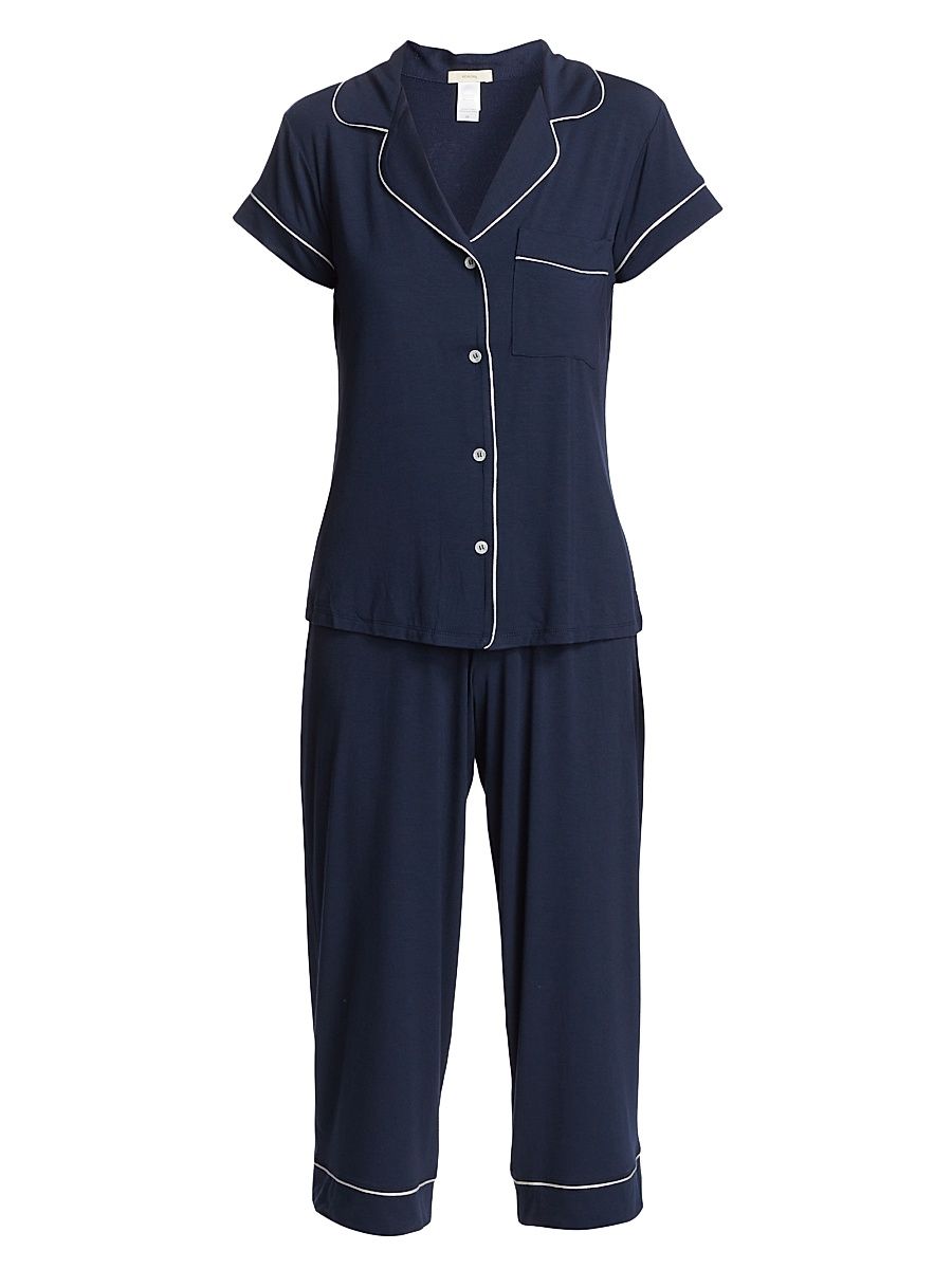 Women's Gisele Cropped Pajama Set - Navy Ivory - Size XL