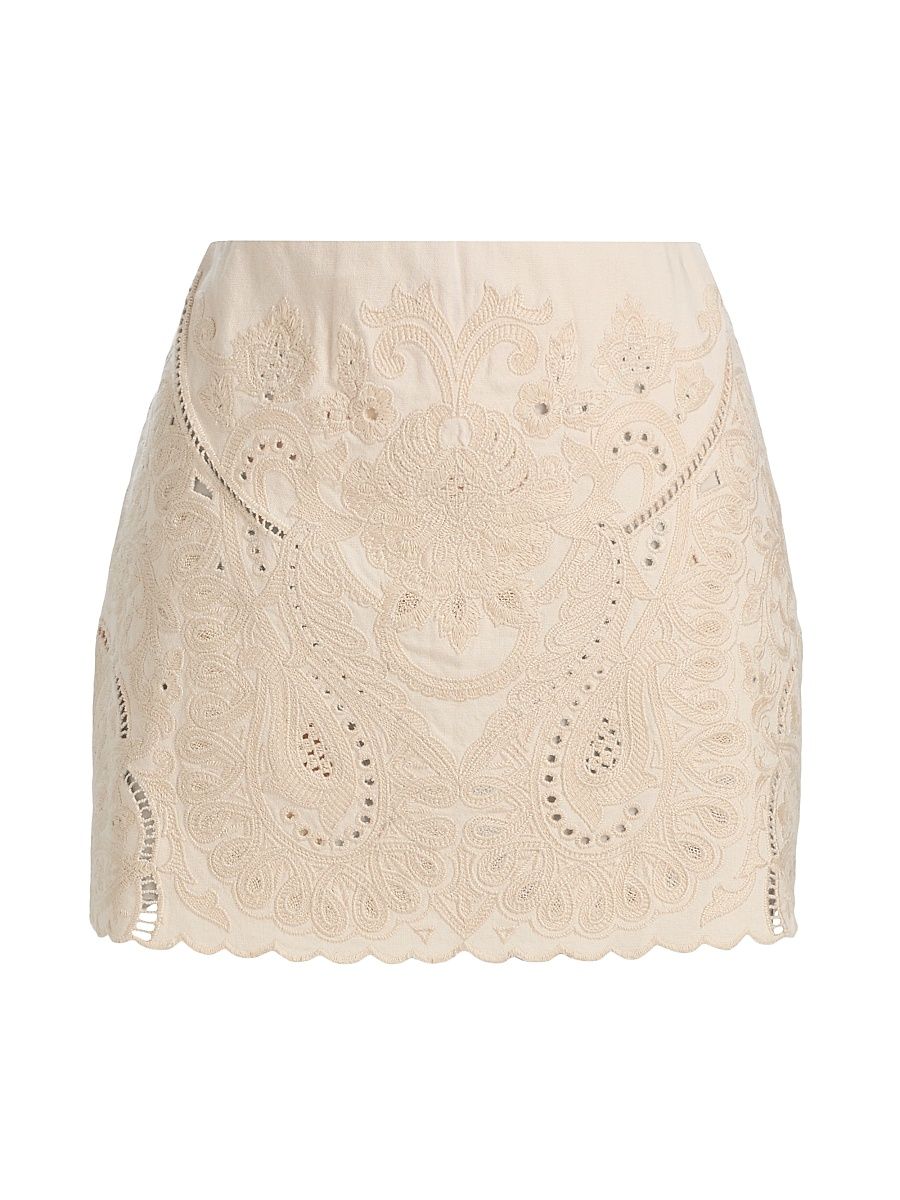 Women's Natalie Linen-Cotton Embroidered Pencil Miniskirt - Antique - Size 10