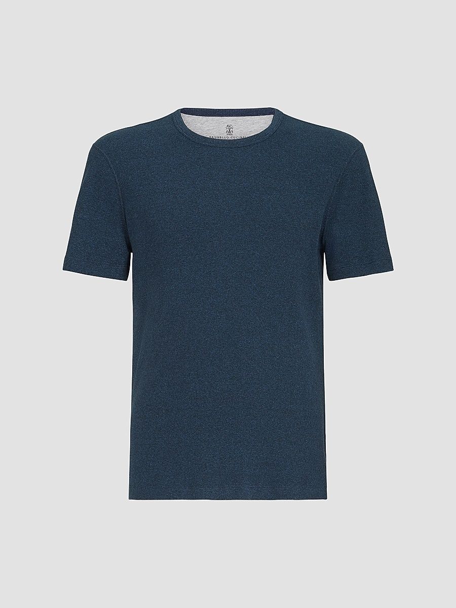Men's Denim-Effect Ribbed Cotton Jersey Crew-Neck T-Shirt - Navy Blue - Size XXXL