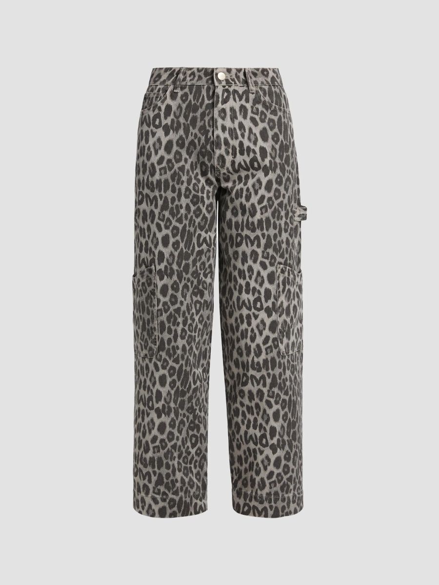 Damson Madder Women's Drew Leopard Cargo Pants - Charcoal - Size 4