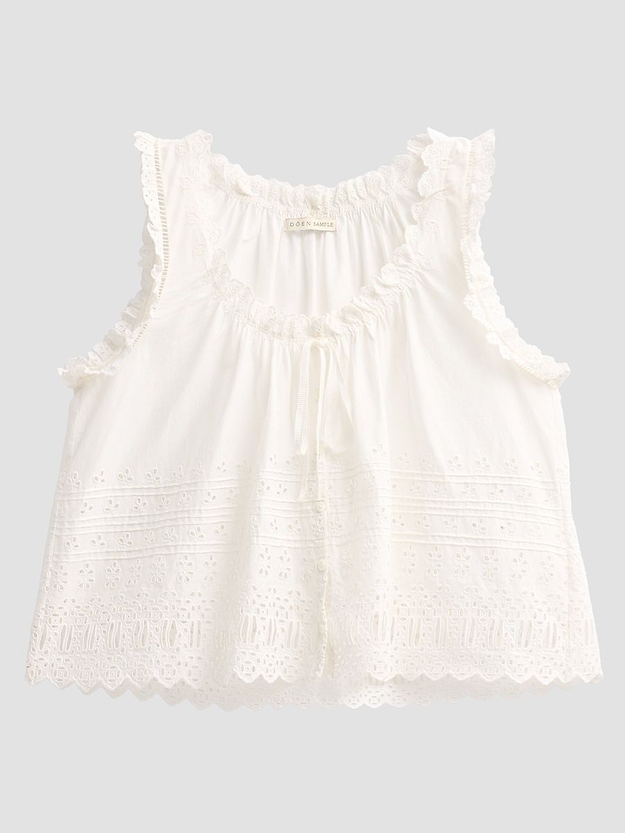 Women's Toussine Eyelet Cotton Top - Salt - Size XS