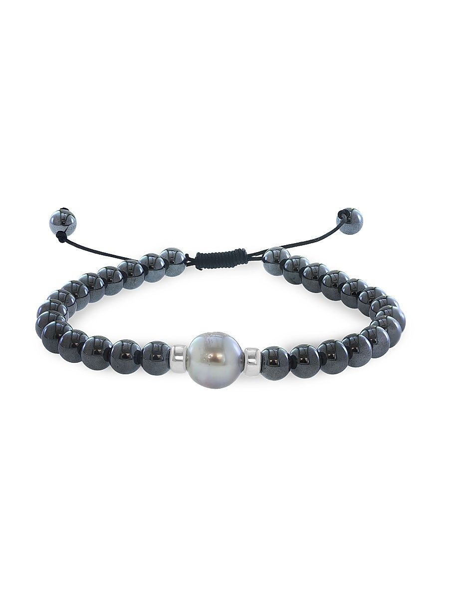 Men's Sterling Silver, Onyx & Tahitian Pearl Beaded Bracelet - Sterling Silver
