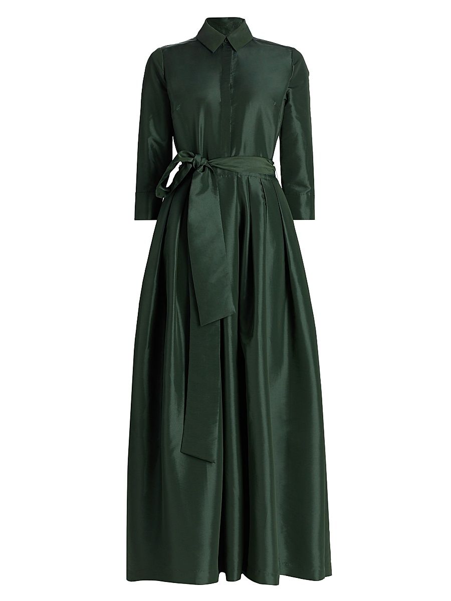 Women's Julip Sateen Belted Shirtwaist Gown - Cypress - Size 6