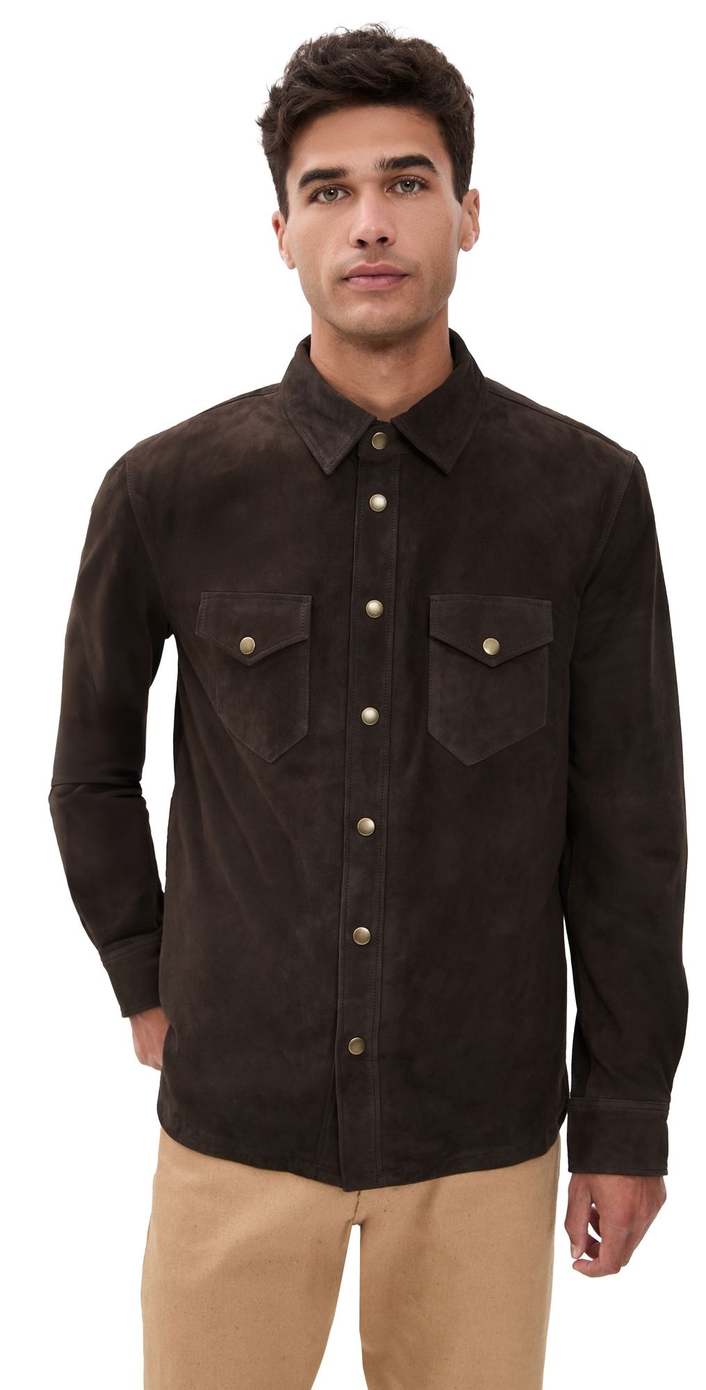 Billy Reid Savoy Suede Workshirt Chocolate XL