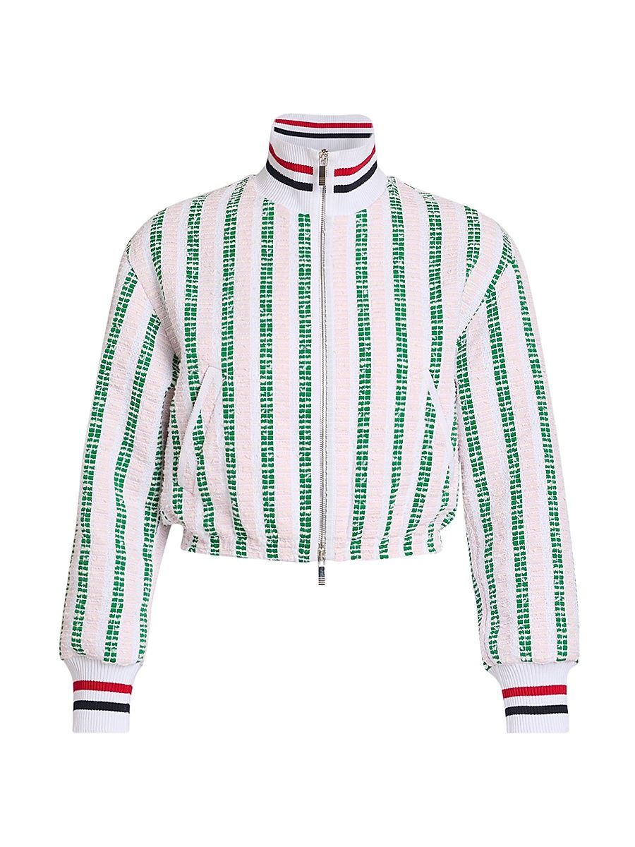 Women's Striped Grosgrain Tweed Jacket - Pink - Size 4