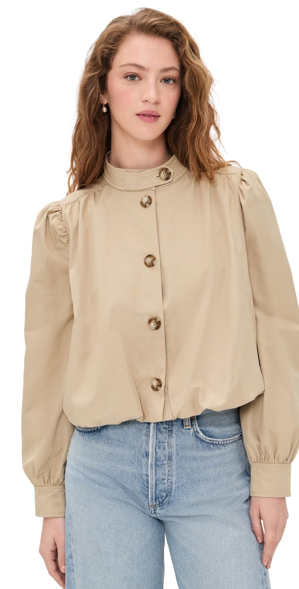 Line & Dot Hemlock Gathered Trench Jacket Beige L