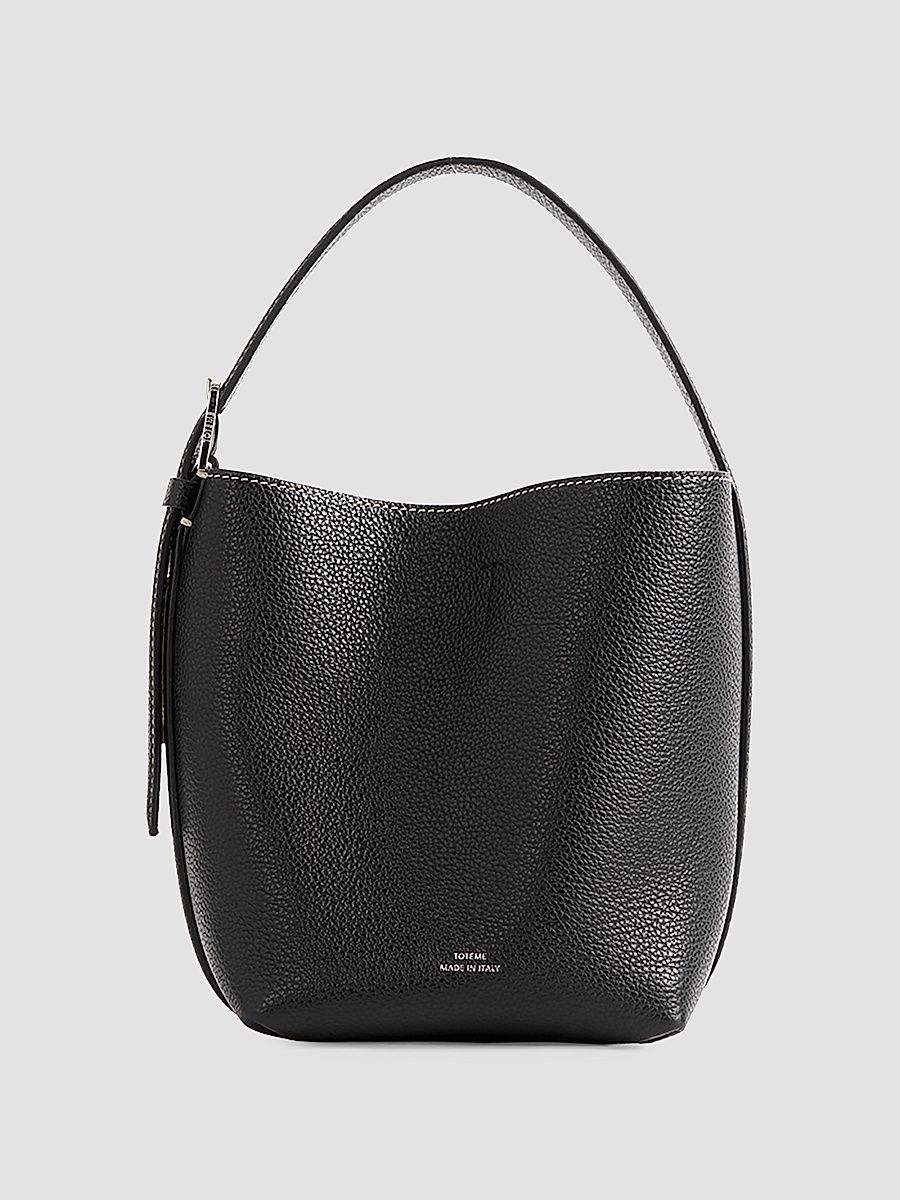 Women's Small Belted Grain Leather Tote - Black
