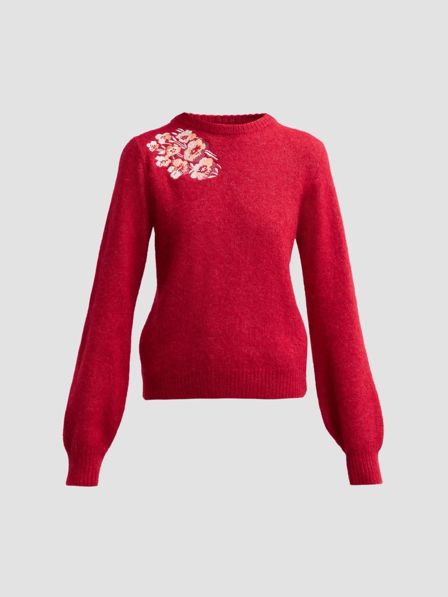 Ciao Lucia Women's Gearda Floral-Embroidered Alpaca-Blend Sweater - Poppy - Size XL