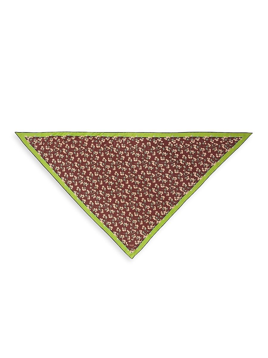 Women's Triangular Printed Silk Twill Scarf - Brown