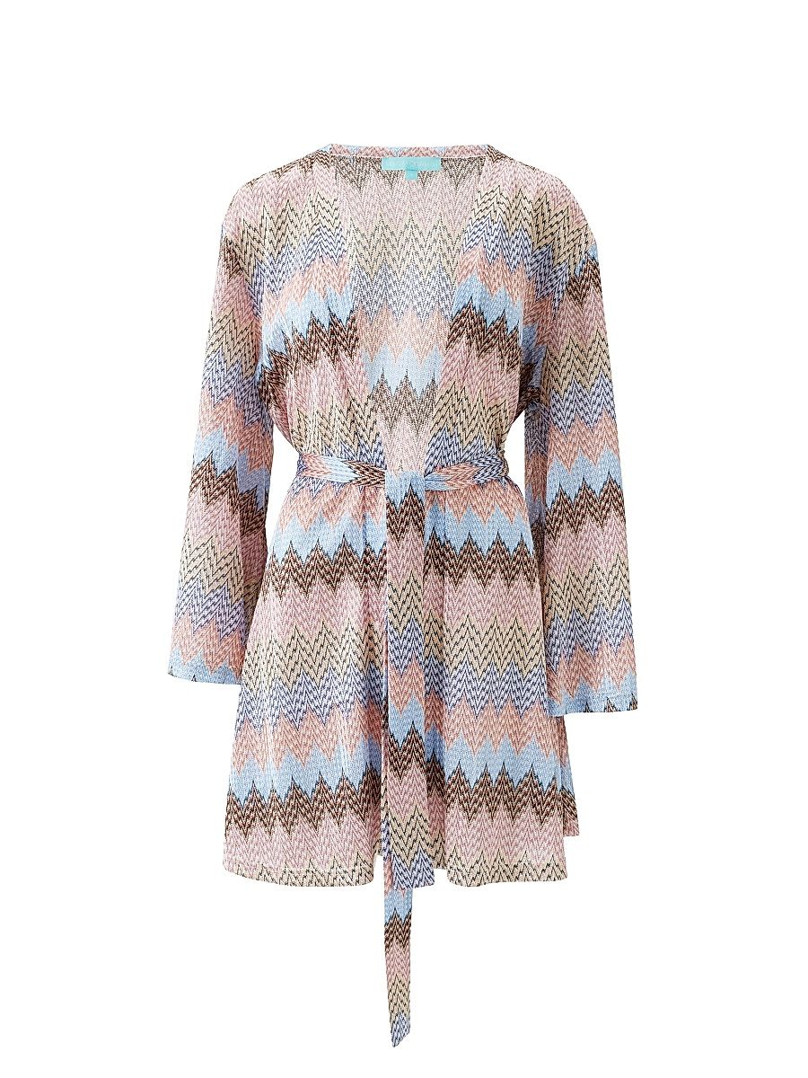 Women's Anna Zigzag Knit Self-Tie Caftan - Zigzag Stripe - Size Small