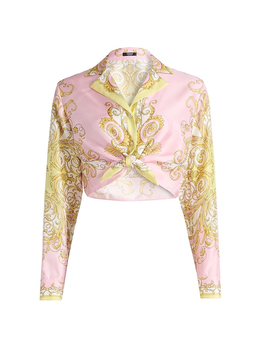 Women's Barocco Foulard Silk Twill Shirt - Pale Yellow Rose Quartz - Size 8
